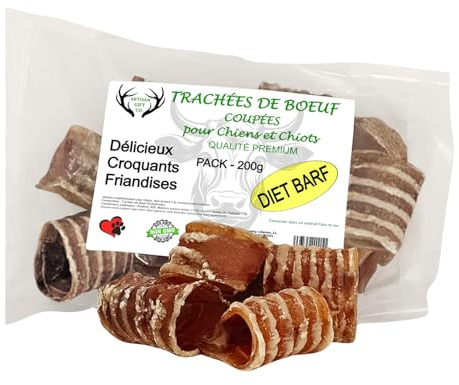Trachées de Boeuf pour Chiens - Long. 5 cm - Lot de 200 g.