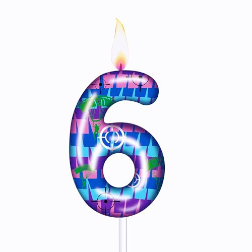 Gaming Theme Number 6 Birthday Candle - Multicolor Gradient Cake Topper for Kids & Adult Game Night Decorations
