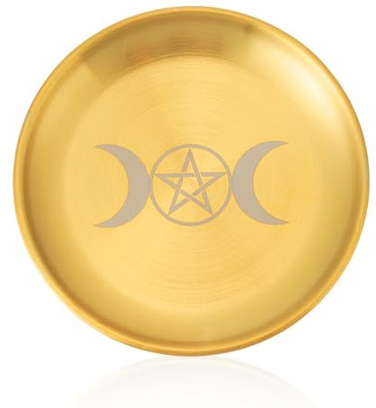 Star Candle Tray,Gold Candle Plate,Star Altar Ritual Plate Dish,Pentagram Altar Ritual Plates,Jewelry Tray Incense Burning Plates Home Decor,Suitable For Tarot Ceremony,Wiccan Witchcraft (Golden 14cm)