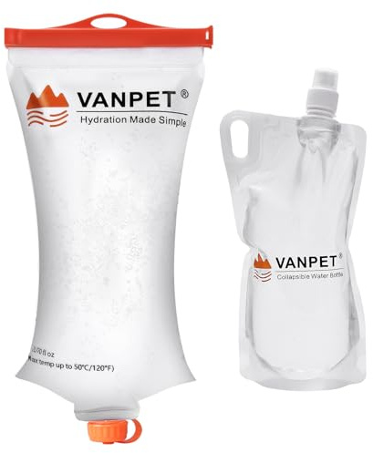 VANPET Borsa dell'acqua da 2 L e 1 L, compatibile con filtro dell'acqua Sawyer, materiale TPU resistente, senza BPA e PVC, mense di idratazione pieghevoli per campeggio, escursionismo, ciclismo