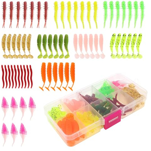 OriGlam 68pcs Fishing Topwater Lures Kits Mixed Artificial Baits Tackle Box, Soft Plastic Fishing Lures Baits Including Soft Worm Centipede for Bass Trout Walleye