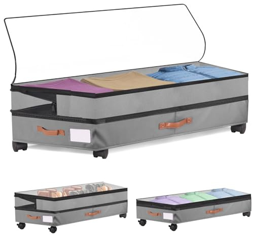 Sibosen Under Bed Storage with Wheels,Under the Bed Storage Containers Large,78x42cm XXL Adjustable Storage for Underbed with Lids, Rolling for Shoes, Clothes,Blankets 65-82L