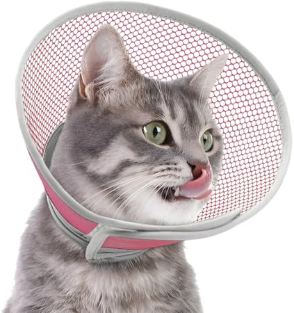 Supet Halsband katt – mjuk och bekväm, justerbar, vattentät, efter operation för att förhindra läckage och repor, alternativ till plast Elisabeth-halsband (rosa L)