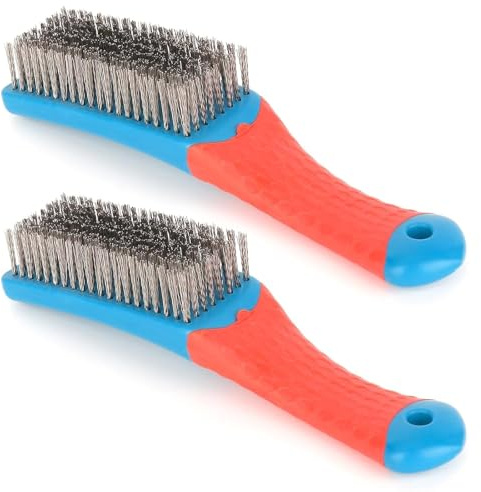 2 Pezzi Spazzola Acciaio, Spazzola Metallica con Manico in Silicone, Setole Rinforzate Spazzole la Pulizia per la Pulizia di Vernice, Grasso Sporco, Ruggine, Polvere, Legno