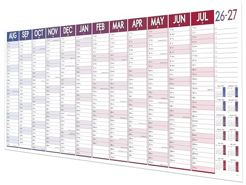Väggplanerare 2026-2027 - Extra stor väggkalender 2026-2027, helårskalender med tjockt papper, klistermärken, augusti 2026 - juli 2027, 120 x 42 cm, icke-laminerad planerare, bra för kontor, skola