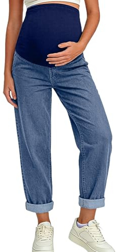 NSICBMNO Maternity Jeans for Women UK Wide Leg Trousers Pregnancy Over Bump Trousers Stretch Boyfriend Jeans High Waist Maternity Pants Denim Lounge Pants Pregnancy Jeggings with Pockets