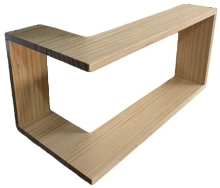 Massiv trä vägghylla för hörn med LED-belysning, 2 modeller Konkav/Konvex L-form, 2 färger Valnöt/Natur Ek, förvaringshylla för minifigurer och blindboxar, sovrum vardagsrum lekrum(Natural,Large)