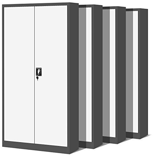 Jan Nowak 4er Set Aktenschrank C001H Büroschrank Metallschrank Stahlschrank Werkzeugschrank Stahlblech Pulverbeschichtet Flügeltürschrank Abschließbar 195 cm x 90 cm x 40 cm (anthrazit/weiß)
