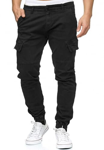 Indicode Herren August Cargohose aus Baumwolle mit 6 Taschen | Cargo Chino Hose f. Männer Black, M