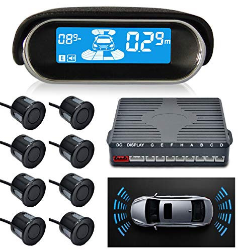 MASO Sensore di parcheggio auto Dual-core anteriore e posteriore Sistema radar retromarcia Kit display LCD N8P4L Quattro Voci commutabile con 8 sensori neri