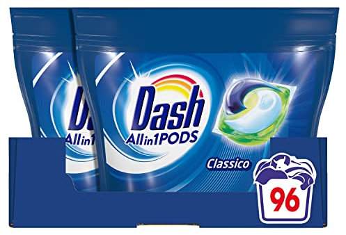 Dash Pods Detersivo Lavatrice In Capsule, 96 Lavaggi (2X48), Classico, Maxi Formato, Rimuove le Macchie, Brillantezza Per Tutti I Capi, Efficace Anche a Bassa Temperatura