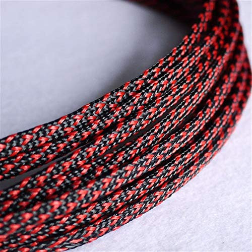 Cable Tidy Sleeves, 15meter Cable Sleeves 6mm Encryption PET Snakeskin Mesh 3 Wire Protecting Cable Sleeve, Wire Mesh Nylon Shock for Cable Sets (Color : Black Red)