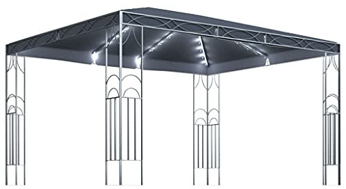 vidaXL Tonnelle avec Guirlande Lumineuse à LED Belvédère de Jardin Pavillon d'Extérieur Tente de Réception Chapiteau Barbecue 400x300 cm Anthracite