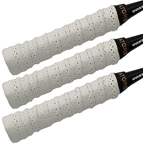 ATGRS Tennis Grip Tacky Tennis Racket Grip Tape Absorbent Anti-Slip Overgrip for Tennis Badminton Pickleball Racquet Handle Grip with Damping Ridges Overgrips (White)