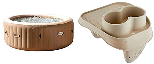 Intex 28428 Pure Spa Bubble Therapy, 216 X 71 Cm 6 Posti, Sabbia, con Pompa, Riscaldatore, Sistema Purificazione Acqua, Beige Classic & Purespa, Portabicchieri in Plastica Beige, 26 X 22 X 18 Cm