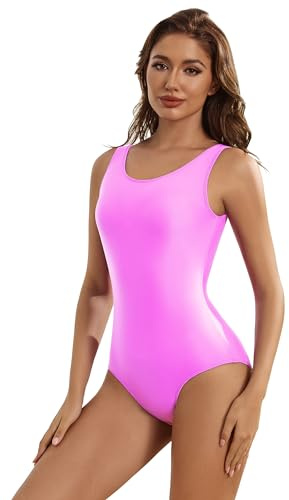 Aoylisey Women's Tank Ballet Dance Leotard One Piece Suit Gymnastics Sleeveless Bodysuit, Hot-pink, XXXXXL
