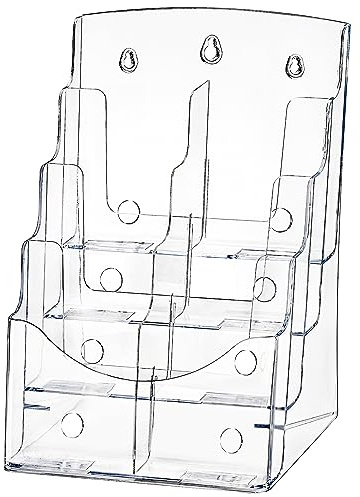 Suwimut Acrylic Brochure Holder 21.5×28cm/8.5x11 Inch, 4 Tier Clear Literature Organizer Magazine Stand with Removable Divider for 10×23cm/4x9 Inch Brochures, Flyer Display Stand for Wall Mount