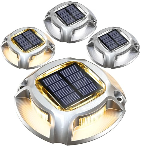 Quntis 4Pcs Lampe Solaire Extérieur Jardin Blanc Chaud/Froid, Aluminium Charge jusqu'à 20T Balise Solaire Eclairage Etanche IP68, Spot LED pour Sol Chemin Allée Escalier Terrasse Pont
