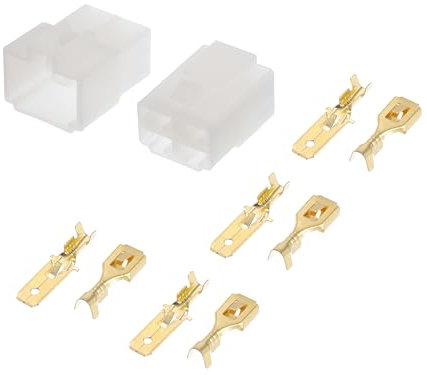 A ABSOPRO Kit Connettore Elettrico per Auto a 4 Pin Impermeabile Serie 6.3 Maschio Femmina Terminali Cavo Alloggiamento Plastica Rame Bianco