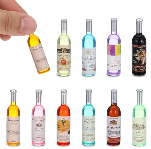 10 Pcs 1:12 Scale Mini Wine Bottles Cake Toppers Wine Drinks Decoration