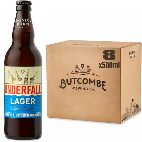 Butcombe Brewery, Underfall Triple Filtered Lager Bottles, Vegan Friendly, Triple-Filtered, Unpasteurised and Unchartered, 8 x 500ml
