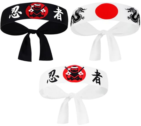 FRCOLOR Lot de 3 bandeaux ninja karaté - Bandeau - Accessoire de cuisine à sushi - Accessoire d'entraînement de karaté - Pour hommes et femmes