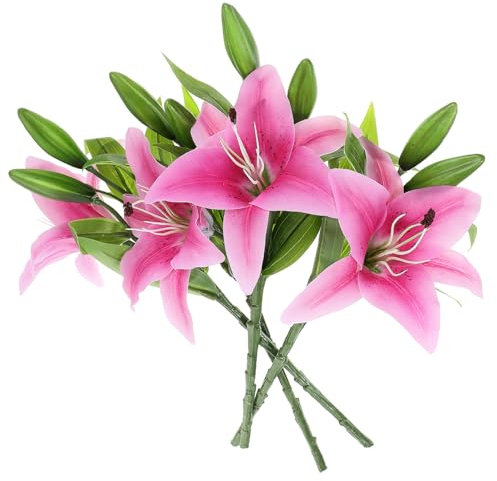 TOPBATHY Bouquet Di Fiori Di Giglio Artificiali Realistici 4 Pezzi Centrotavola Decorativi Per Matrimoni Decorazioni Realistiche Con Fiori Di Giglio