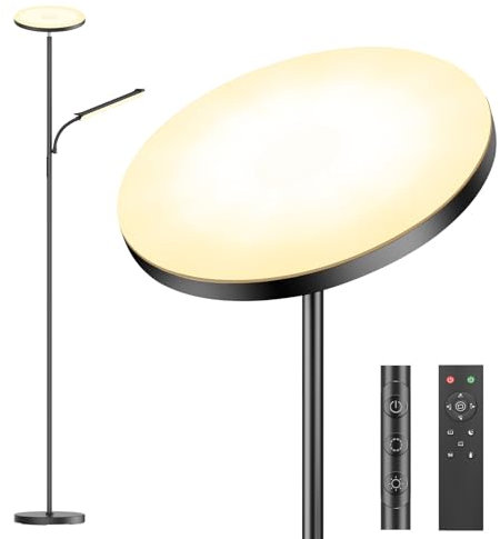Stehlampe Wohnzimmer, 42W Deckenfluter mit Leselampe, 4200LM LED Stehlampe Dimmbar mit 2700K-6500K Farbtemperatu, Moderne Standleuchte mit Fernbedienung & Touch-Steuerung für Wohnzimmer Schlafzimmer
