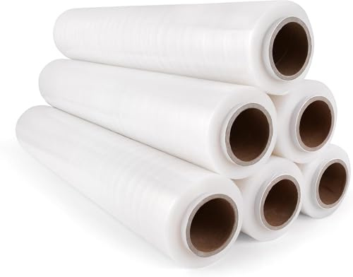 Commerline Transparent Stretchfilm | 6 Rullar - 50 cm, 2500 g, 350 m | Plastfolie & Skyddsfilm för Flytt, Möbler och Pall | Förpackningsfilm & Wrapfilm