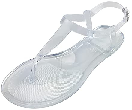 Sandalias planas clásicas de gelatina para mujer, chanclas de verano, playa, elegantes, con hebilla de correa ajustable, sandalias de moda para mujer con correa en T