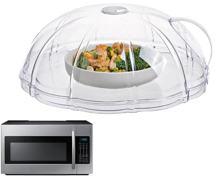 Microwave Cover Bowl Guard, Heat Resistant Splatter Shield, 10,43 x 4,33 pollici, Anti Dry Protection, Easy Grip Handle for Household Microonde and Stove Use, Trasparente