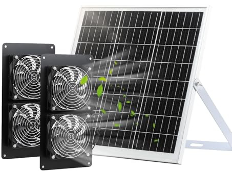 SUNYIMA Solfläkt, IP65 väderbeständig solfläkt med 20 W solpanel och DC 4-fläkt för små hönshus, växthus, skjul, husdjurshus, fönsteravgasrör