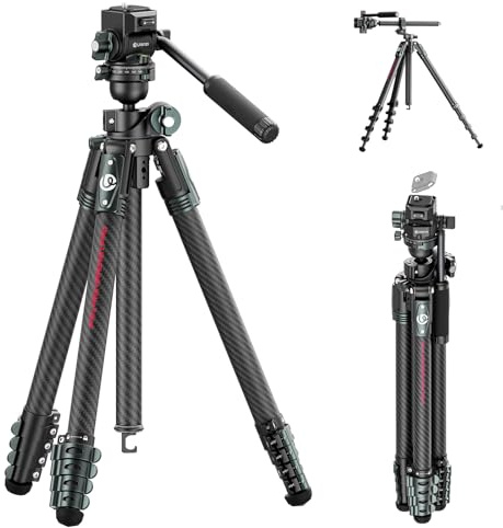 Ulanzi JJ06 GlideGo Treppiede da viaggio in Fibra di Carbonio, Pan&-50°/+60° Tilt Pan, Pesa 1.76kg, Portata 18kg, Altezza 187cm, Uka quick release, Compatto cavalletto fotografico per DSLR/Mirrorless