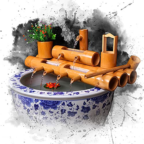 Fontana Ornamentale in bambù per Interni/Esterni con Pompa, per Balcone, Soggiorno, Giardino, Giardino, Giardino, Giardino, Bonsai, Filtro per la circolazione dell'ossigeno, 50 cm