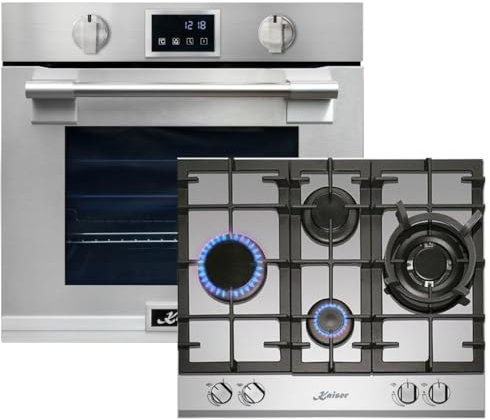 Kaiser EH 6339 + KG 6364 Set four encastrable autosuffisant XXL 86L, avec pyrolyse & AirFry, écran tactile, boutons rotatifs, plaque de cuisson à gaz 60 cm, plaque encastrable en acier inoxydable 3,8