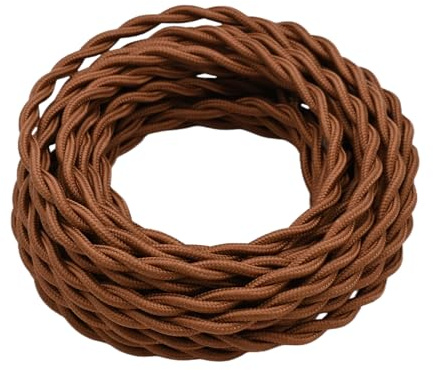 Vintage Braided Cable 5 Meters, 2 core Brown Antique Twisted Woven Silk Cable Flexible Fabric Wire, Antique Silk Covered Wire for Pendant Lamps, DIY Projects, Retro Industrial Decor