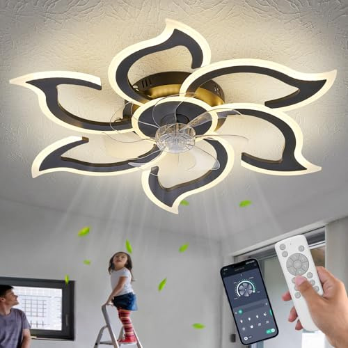 ChenSolara 86cm Black LED Ceiling Fan Light with Remote & App Control, 6 Speeds, Dimmable, Silent Motor, 3 Colour Modes, Timer Function, Modern Flush Mount for Bedroom/Living Room