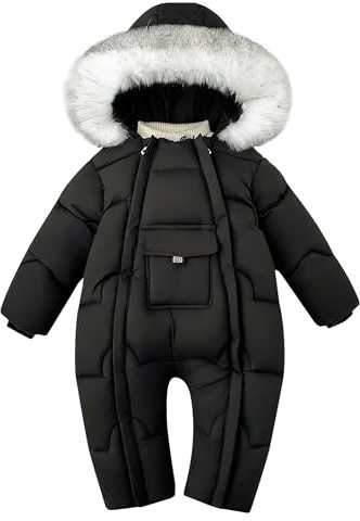 SEAUR Combinaison de Neige Bébé Doublée Barboteuse d'Hiver à Capuche Fermetures Éclair Nouveau-né Filles Garçons Tenues Chaudes 3-6 mois