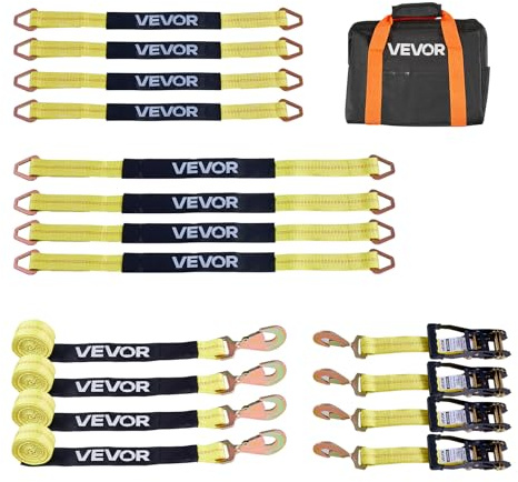 VEVOR Kit d’Arrimage de Roues, Sangles à Cliquet de Type Essieu, Capacité de Charge de 1512 kg, Résistance à la Rupture de 4540 kg, Sangle d’Arrimage pour VTT UTV Camion SUV Remorque Pick-up, Jaune