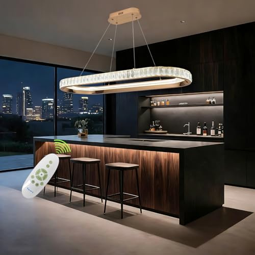 szcflaghip Lámpara colgante LED ovalada dorada moderna para comedor，luz LED lineal regulable con mando a distancia，para isla de cocina，salón y oficina