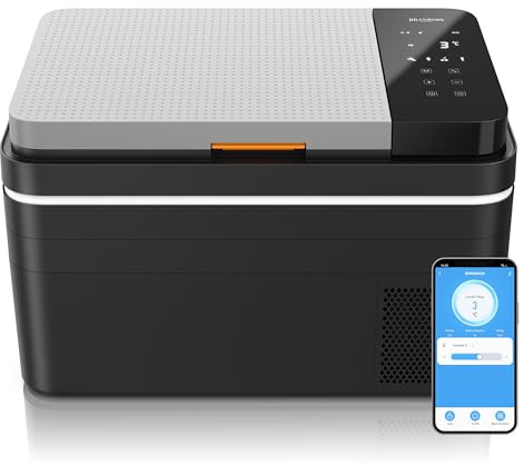 Brandson - Kühlbox elektrisch mit Kompressor – 30 Liter – App Steuerung Bluetooth Tuya Smart – Autokühlbox - 230 V und 12/24 V – Gefrierbox Gefriertruhe bis -20°C – ECO Modus – Auto Camper LKW