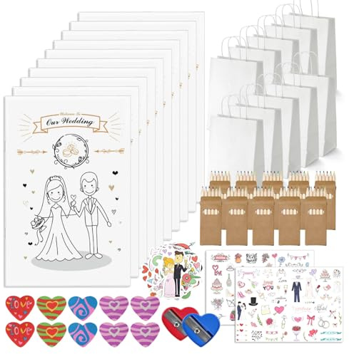 64Pcs Set Cahier Coloriage de Mariage avec 10 Livre Coloriage pour Invités