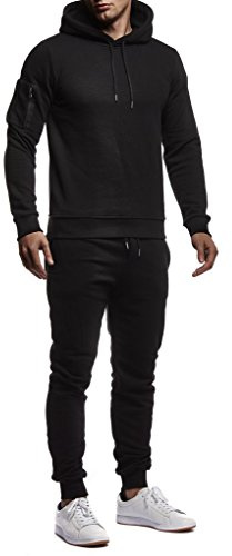 Leif Nelson Tuta da Ginnastica jogging da Uomo Tuta Sportiva LN-8021 Nero Medium