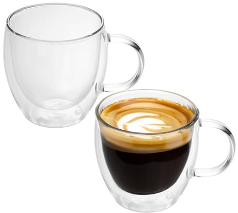 Intirilife 2X Set de Verres Thermo à Double paroi -100-150ml- soufflés à la Bouche et isolés pour Espresso Cappuccino, Verres à thé Verres à café Tasses à Latte, Effet de lévitation avec Anse