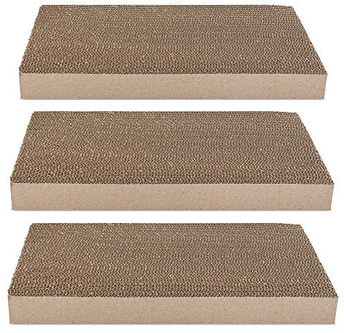 Navaris Katzen Kratzbrett 3er Set aus Karton - 43 x 24 x 4 cm Kratzpappe Kratzmatte - Kratz Pappe Katzenbrett für die Krallen Deiner Katze