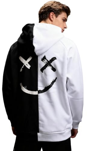 KENAIJING Sweat à Capuche pour Homme Hip-Hop en Coton Streetwear Veste Zippé à Capuche Outdoor Patchwork (Noir Blanc, 4XL)