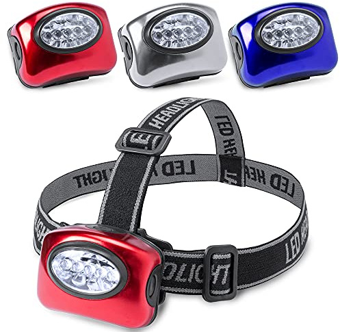 Antevia - Torcia frontale LED rossa con cinghie regolabili | 5 LED ultra potenti | Più di 20 modelli | Materiale: alluminio | Torcia a batteria | lettura tascabile | Colore: rosso (Lokys rosso)