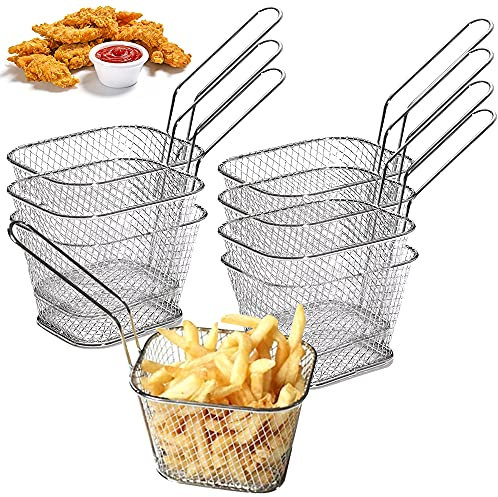 DURANTEY 8 PCS Mini Cestas Patatas Fritas Cestas para Servir Papas Fritas de Acero Inoxidable Mini Canastas para Papas Fritas Mini Cestas Freidora para Patatas Fritas Aros de Cebolla Alitas de Pollo