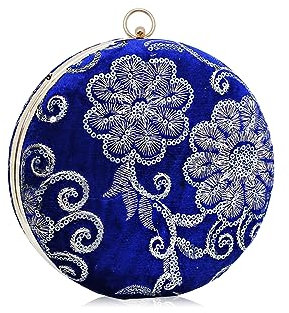 CORIOS Damen Rund Abendtasche Samt Clutch Bag Brauttasche Blume Schultertasche Luxus Handgelenktasche Abnehmbarer Kette Handtasche Klein Tasche für Cocktail Party Tanzparty Abendparty Blau