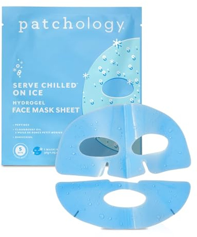 Patchology Iced Cooling and Firming Hydrogel Masks with Peptides, Cloudberry Oil and Bakuchiol. Facial Sheet Mask designed to firm skin and soothe redness and puffiness 1 - Count